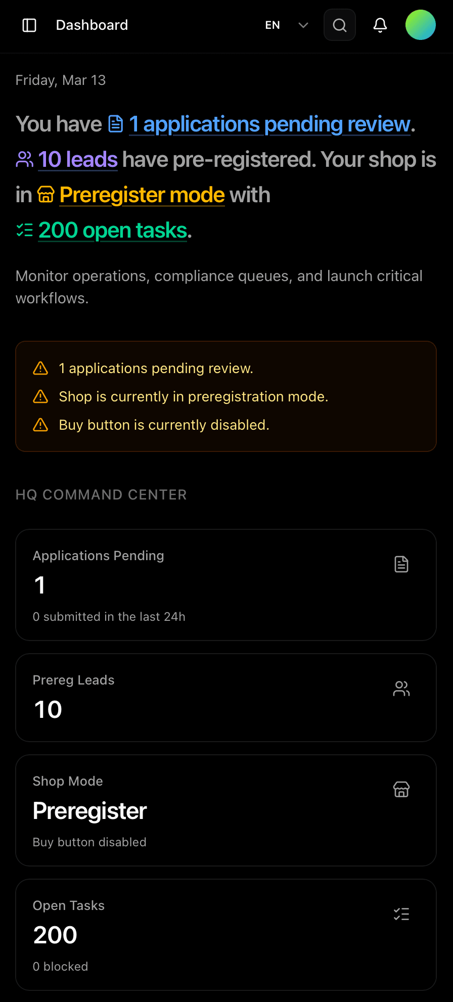 您的合作伙伴控制台